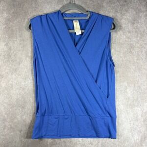 Zero + Maria Cornejo Top Womens M Blue Sleeveless Faux Wrap V-Neck Casual Career